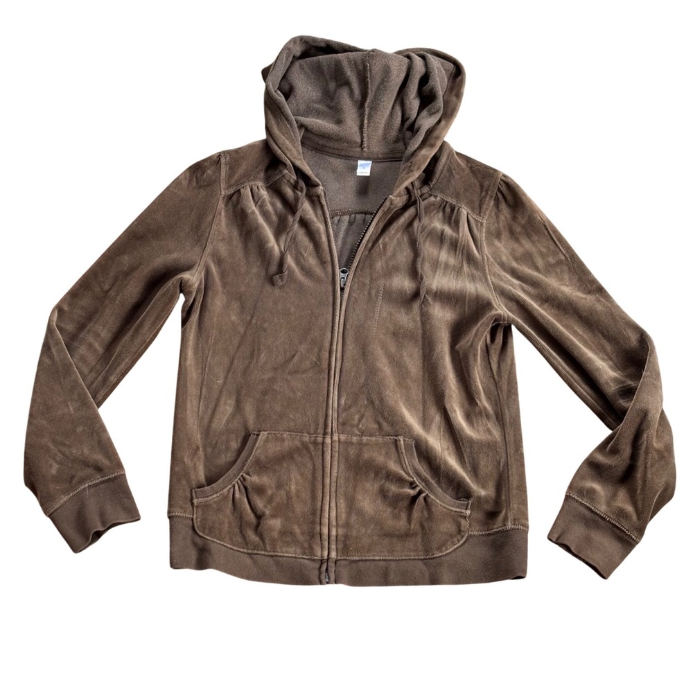 Y2K Old Navy Brown Velour Velvet Zip Up Hoodie Sweatshirt Small S/689938-09